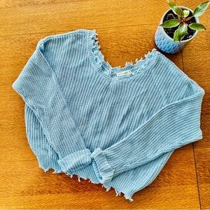 Moon and Madison Blue V Neck Eyelash Trim Sweater